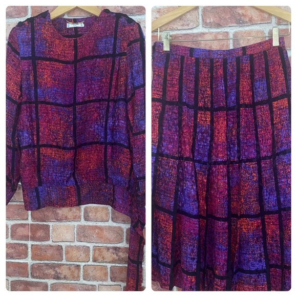 Celine Vintage Retro Multi colored, abstract print, 2piece set, top & skirt - Picture 1 of 14